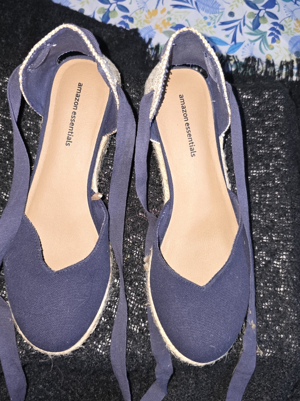 Amazon Essentials Navy Canvas Espadrille Lace-Up Flats